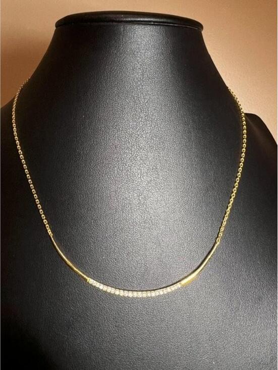 Stella & Dot Jewelry - B5037 Stella & Dot Gold Tone Curved Bar Necklace Pave Rhinestone Adjustable 18"
